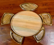 A wooden snack plate and key holder